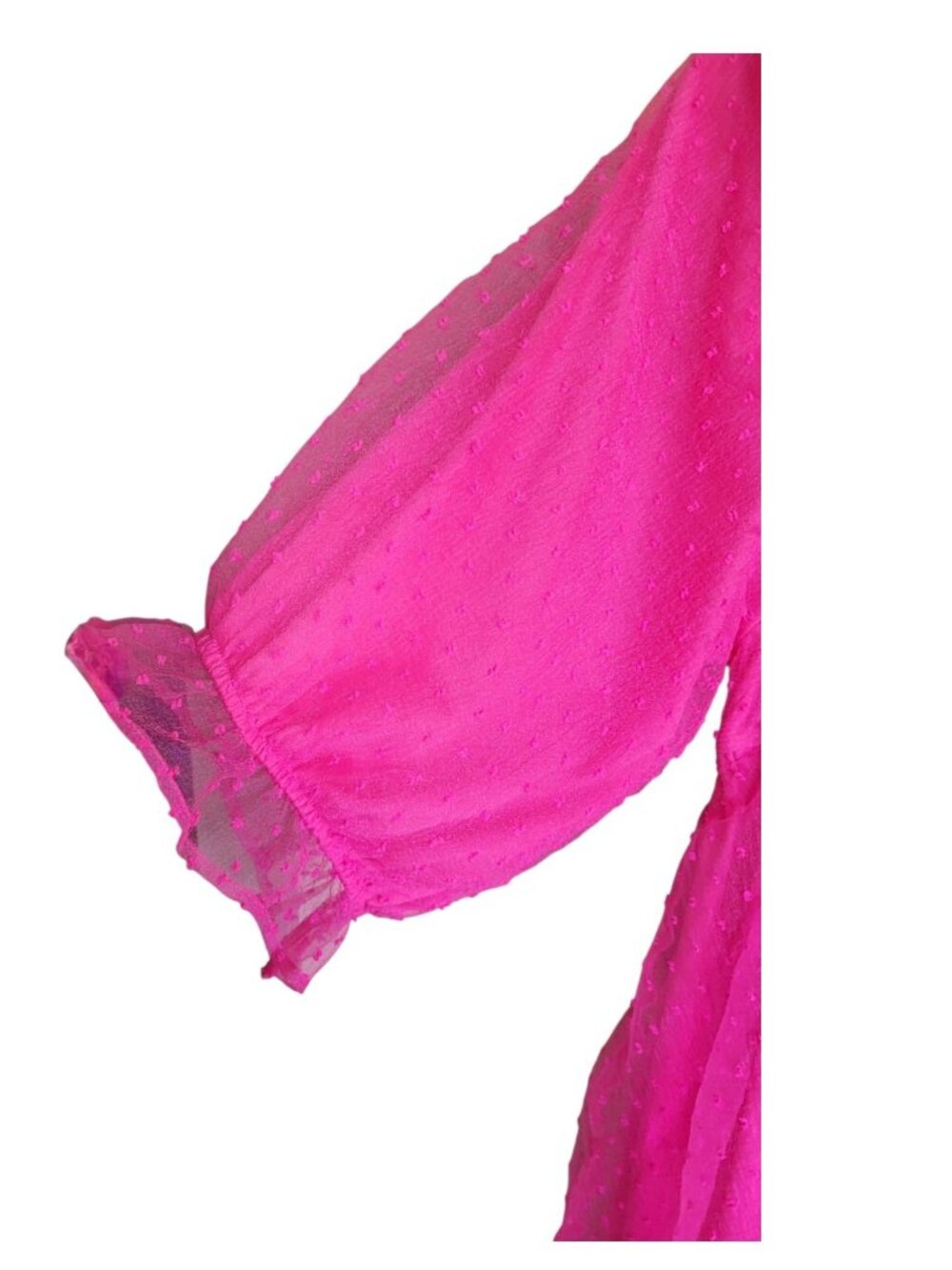 Hot Pink Swiss Dot Smocked Babydoll Mini Dress Puff Sleeve Romantic XL L - Picture 6 of 11